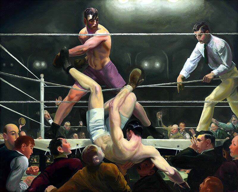 The painting “Dempsey and Firpo” hangs in the Whitney Museum of American Art.