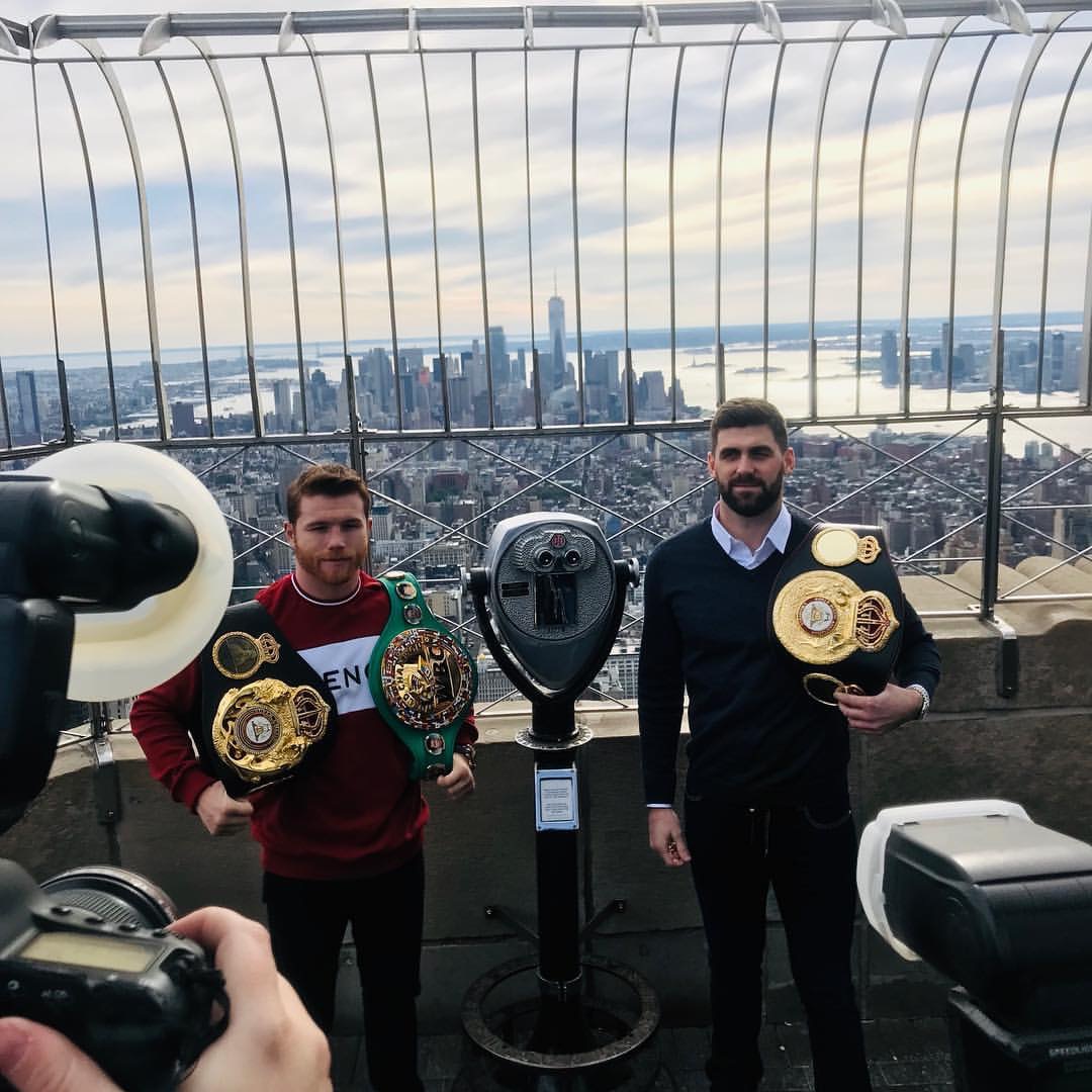 Canelo and Fielding promote fight in New York. Photo: Matchroom Boxing 