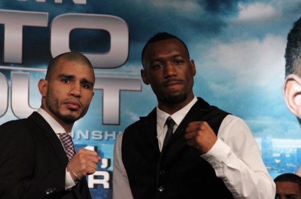 Cotto and Trout ready for the official weigh-in ceremony in New York