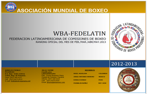 WBA FEDELATIN Ranking as of FEB/MAR/APR/MAY 2013