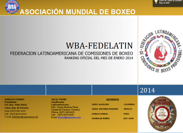 WBA FEDELATIN Ranking as of January 2014