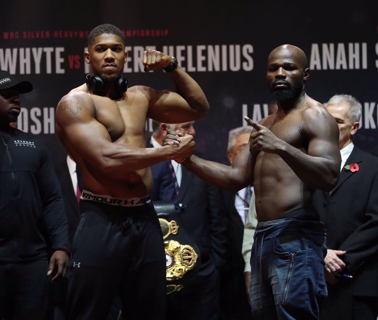 Joshua and Takam weigh in at Motorpoint Arena