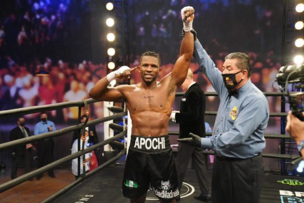 Efetobor Apochi defeated Deon Nicholson by TKO in WBA title eliminator