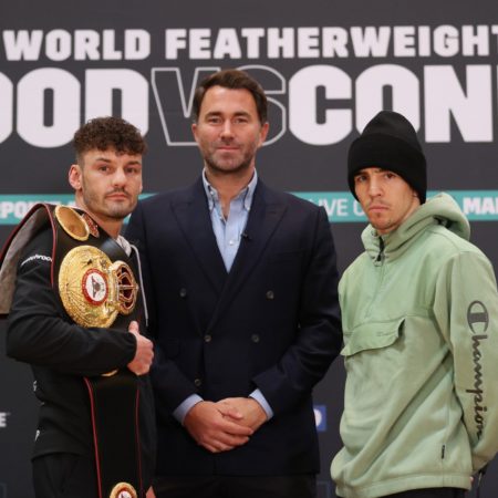 Wood and Conlan face to face at their press conference 